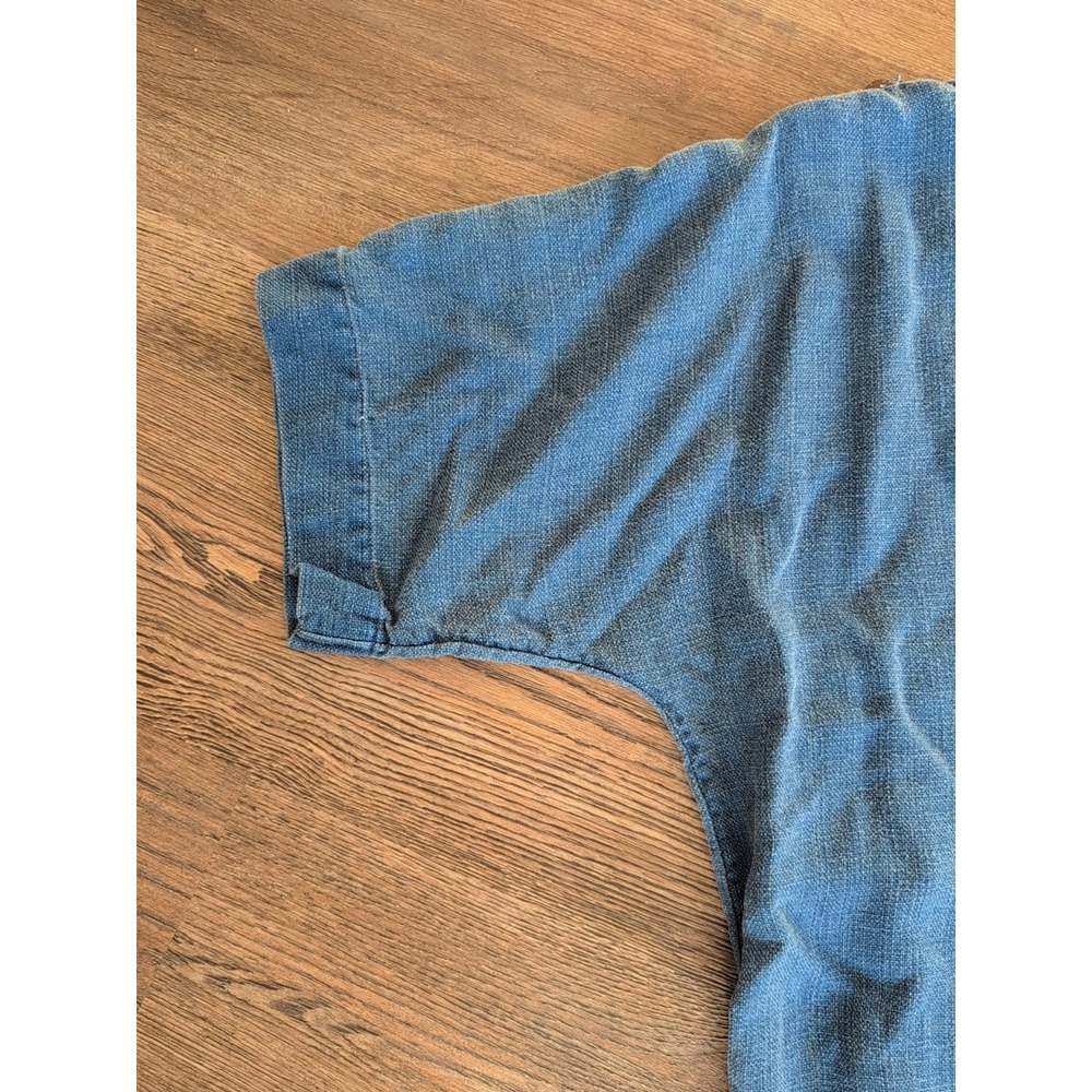Pure Jill Indigo Blue Linen Blend Shift Dress Short Sleeve Button Shoulder M - Picture 15 of 16